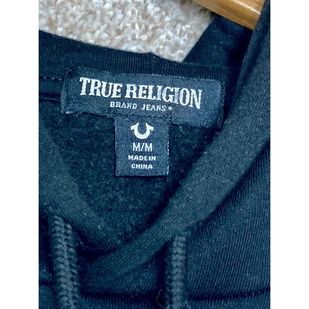 True Religion Rhinestone Horseshoe Graphic Hoodie Mens M Black Skater Pullover